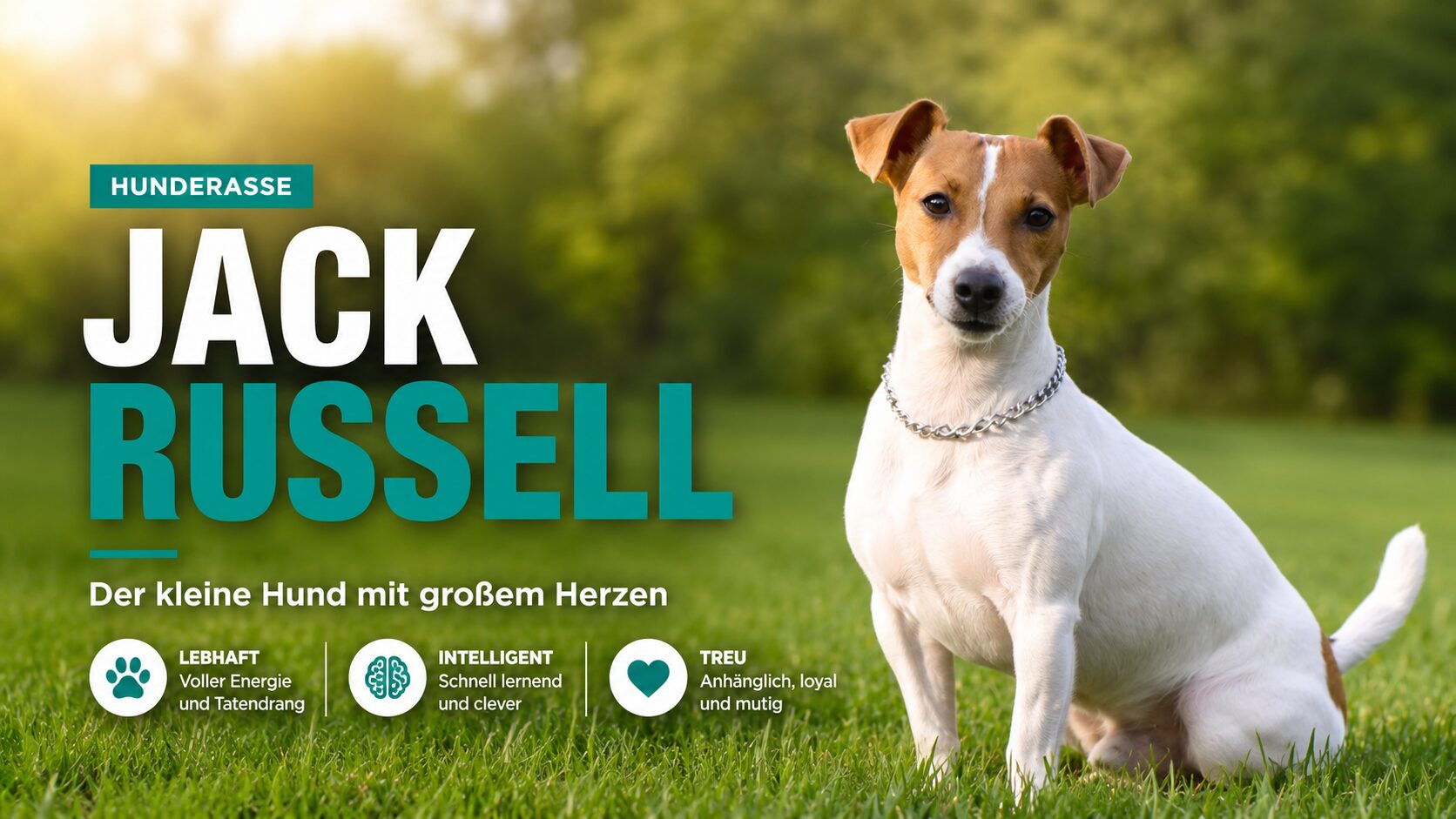 Jack Russell Terrier im modernen WordPress-Beitragsbild mit Infos zur Hunderasse