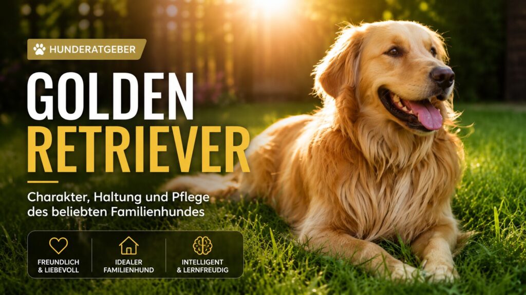 Golden Retriever liegt entspannt im Gras – freundlicher und intelligenter Familienhund im Sonnenlicht