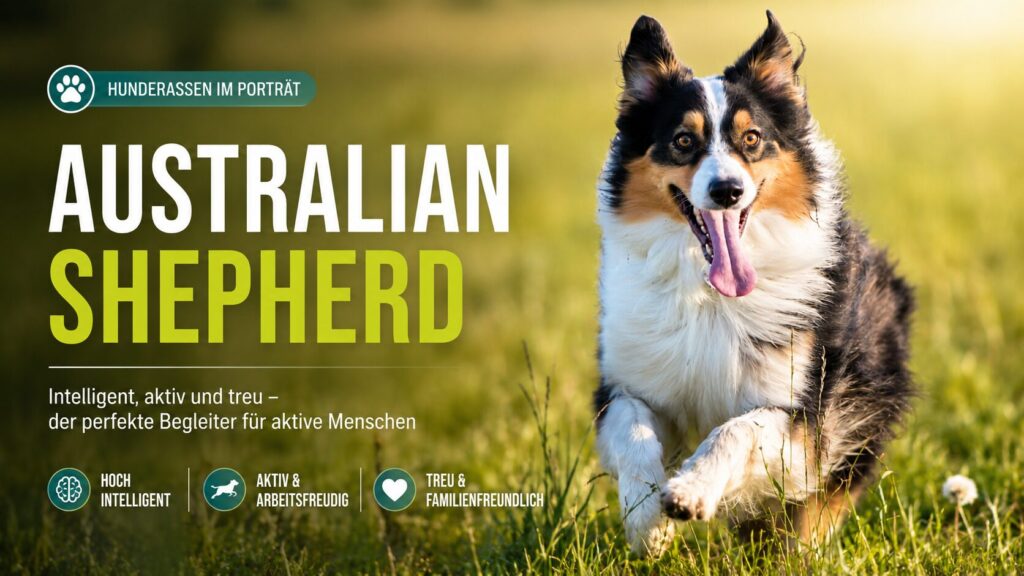 Australian Shepherd läuft über eine Wiese