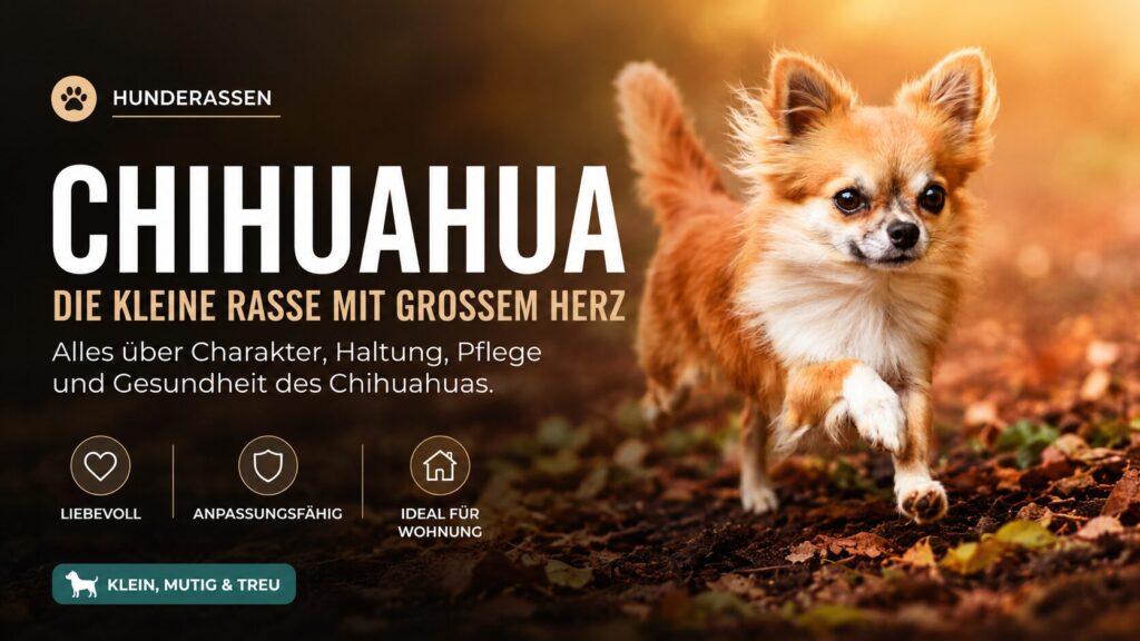 Kleiner Chihuahua läuft aufmerksam durch herbstlichen Waldweg