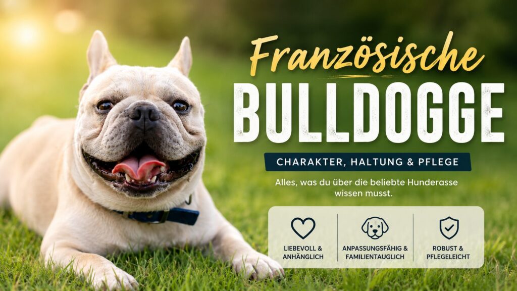 Französische Bulldogge liegt entspannt auf einer grünen Wiese