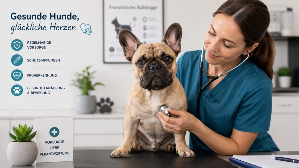Tierarzt untersucht eine Französische Bulldogge in der Praxis