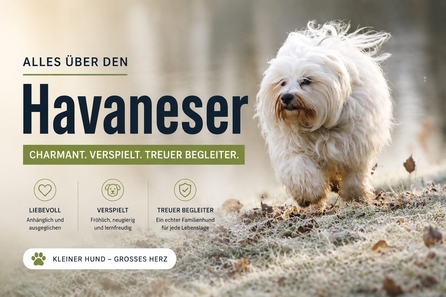 Havaneser Hund läuft über eine frostige Wiese – moderner Hunderassen Ratgeber