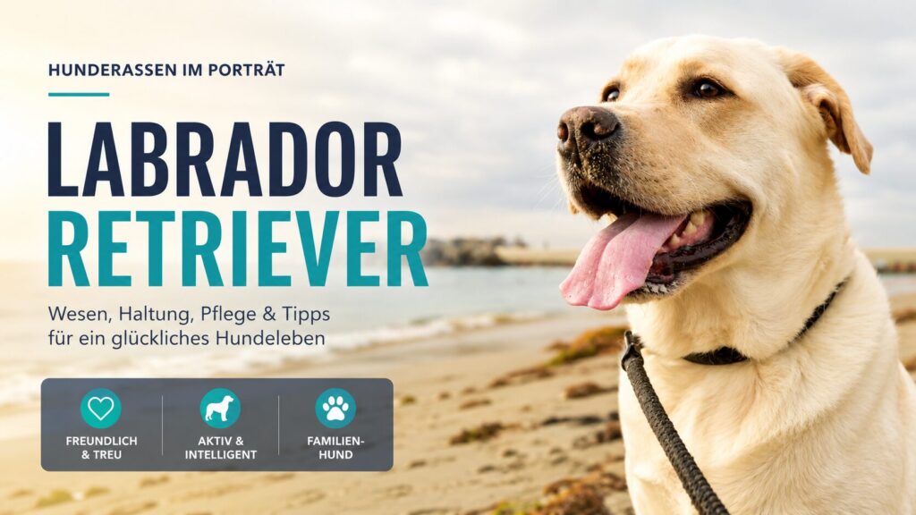Labrador Retriever am Strand mit freundlichem und aufmerksamem Blick