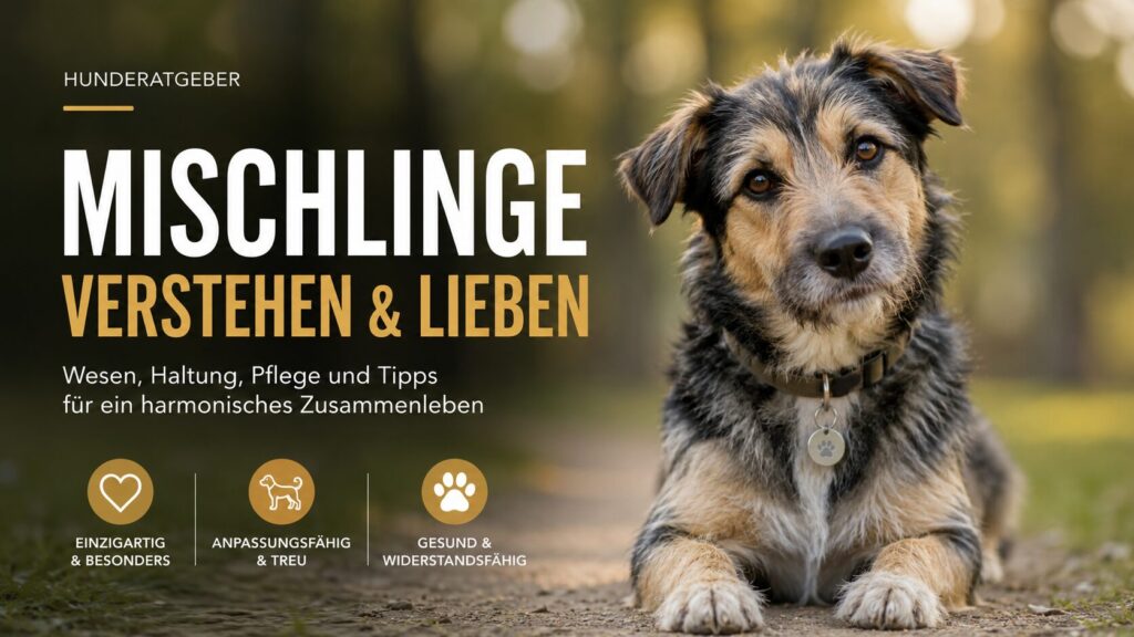 Freundlicher Mischlingshund im Park mit aufmerksamem Blick in die Kamera