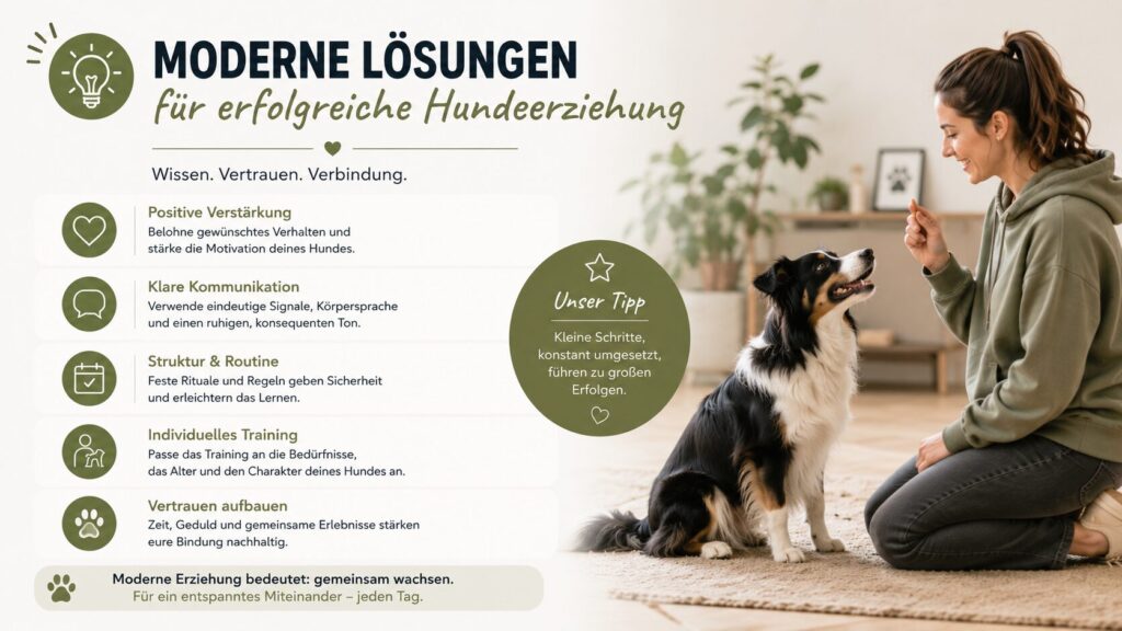 Frau trainiert Hund mit positiver Verstärkung und klarer Kommunikation