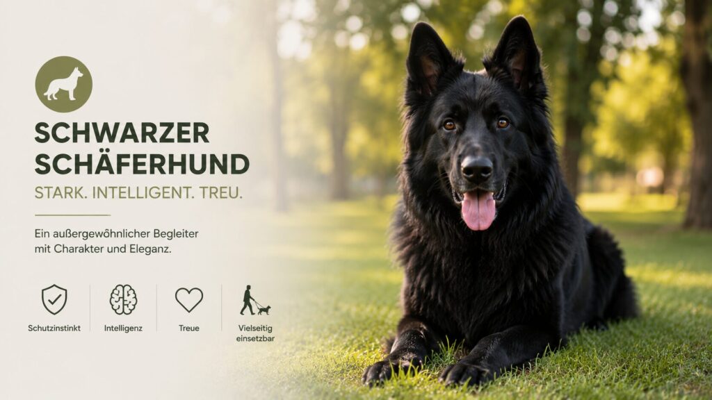 Schwarzer langhaariger Deutscher Schäferhund liegt entspannt im Park